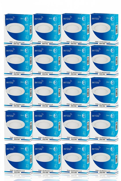 ADO-003 20 PIEZAS DE PÁNEL LED REDONDO SLIM 12W EMPOTRABLE BLANCO FRÍO