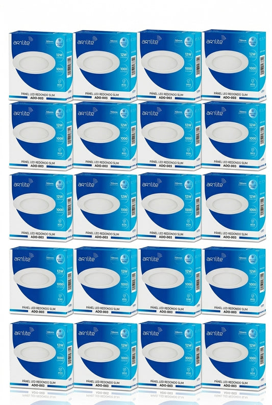 ADO-003 20 PIEZAS DE PÁNEL LED REDONDO SLIM 12W EMPOTRABLE BLANCO FRÍO