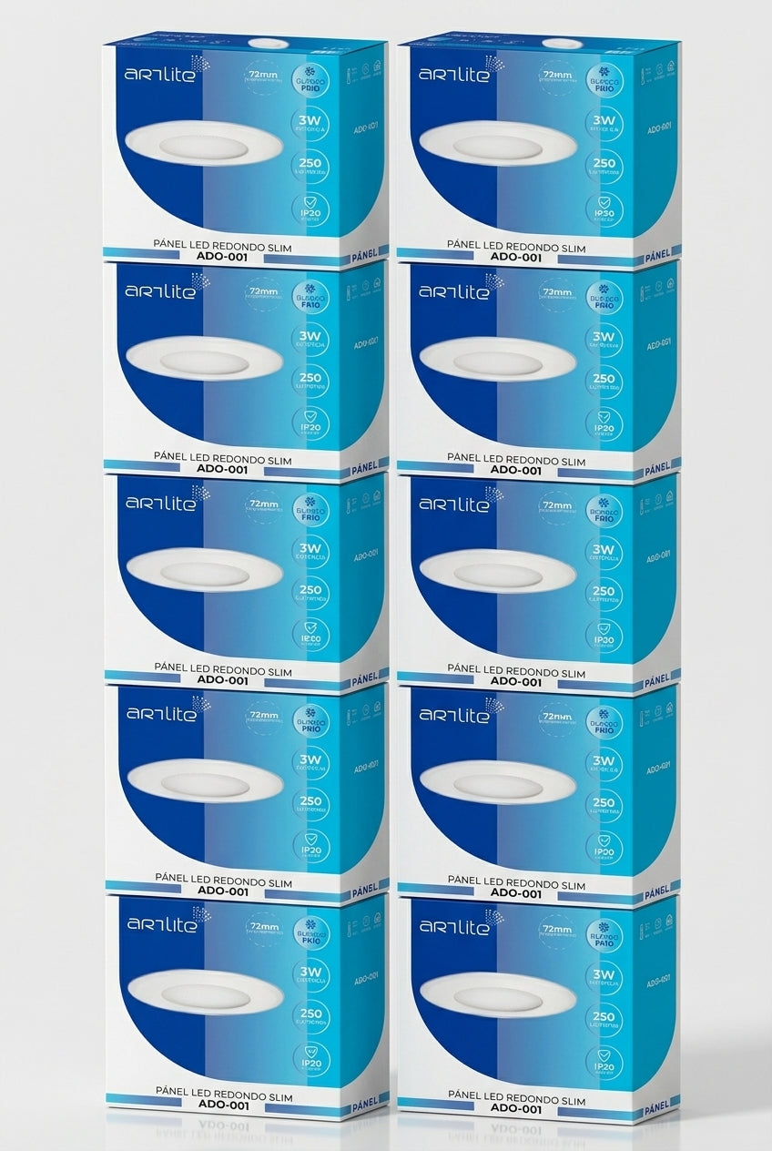 ADO-001 10 PIEZAS DE PÁNEL LED REDONDO SLIM 3W EMPOTRABLE BLANCO FRÍO
