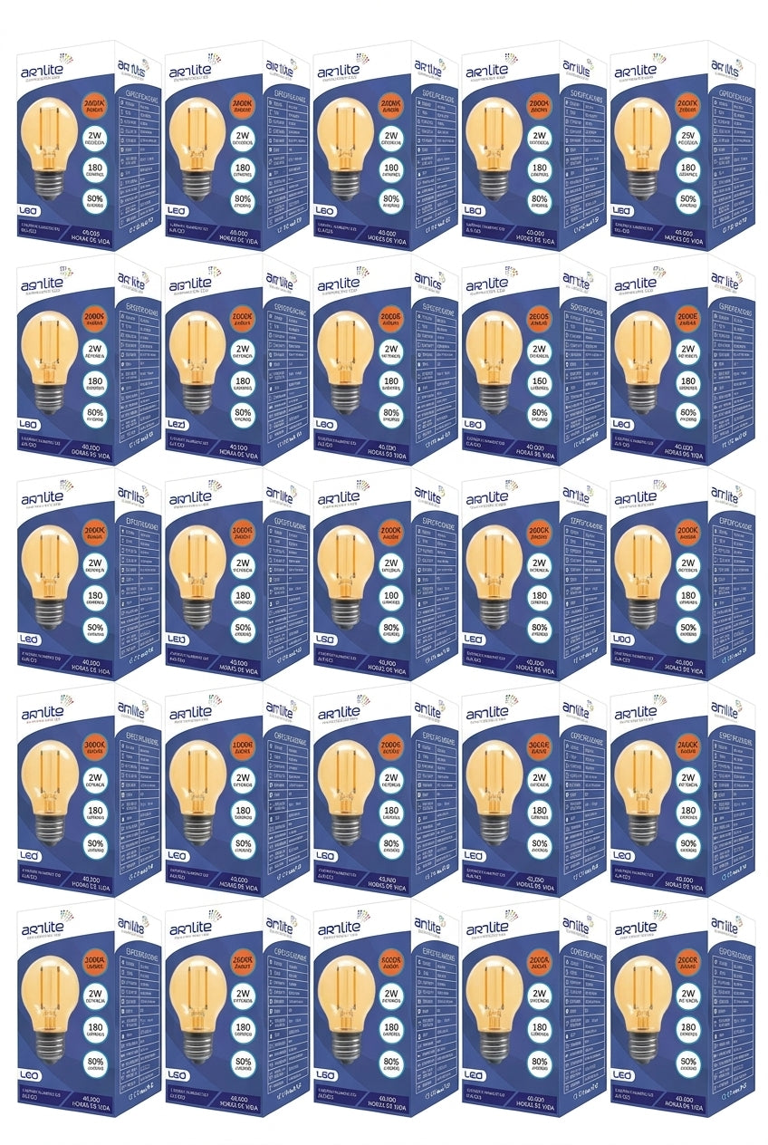 ALA-023 25 PIEZAS DE LÁMPARA LED DE FILAMENTO G45 BASE E26 2W ST64 ÁMBAR