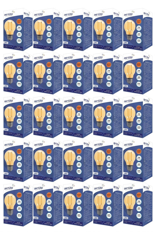 ALA-023 25 PIEZAS DE LÁMPARA LED DE FILAMENTO G45 BASE E26 2W ST64 ÁMBAR