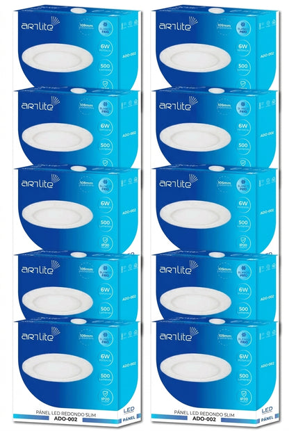 ADO-002 10 PIEZAS DE PÁNEL LED REDONDO SLIM 6W EMPOTRABLE BLANCO FRÍO