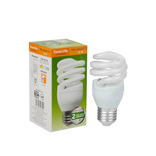 Foco Fluorescente 13 W, Luz Cálida Suave, Base E27, No atenuable - LumyventJC