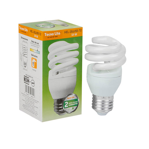 Foco Fluorescente 13 W, Luz de Día, Base E27, No atenuable