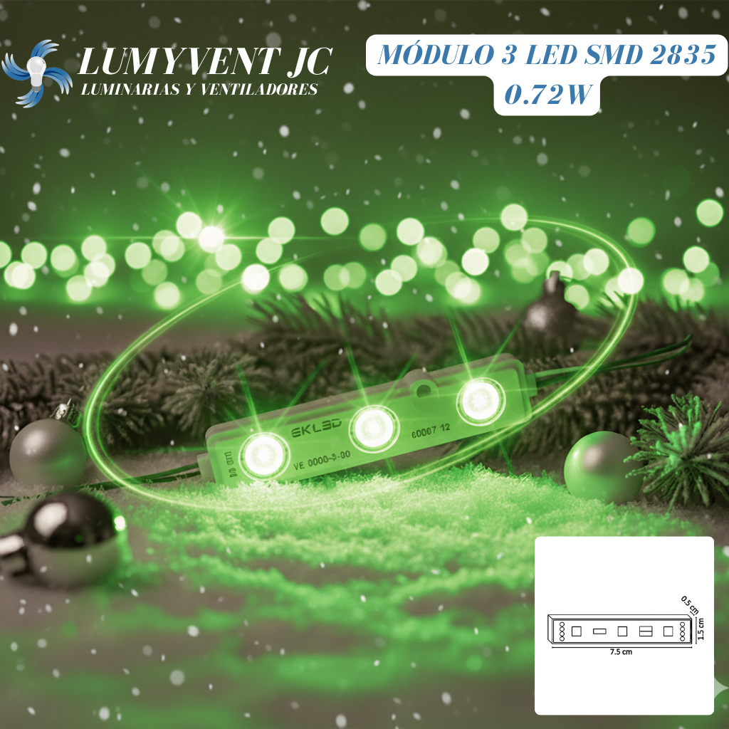 MÓDULO 3 LED SMD 2835 EXTERIOR VERDE - LumyventJC
