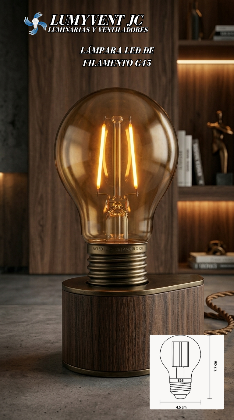 LAMPARA LED FILAMENTO G45 E26 2W LUZ AMBAR 1800K ARTLITE SKU: ALA-023 - LumyventJC