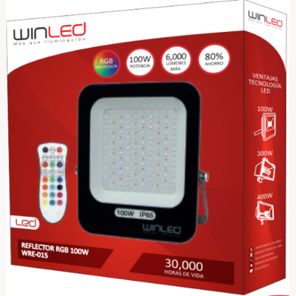 WRE-015 REFLECTOR LED SMD RGB 100W CON CONTROL REMOTO - LumyventJC