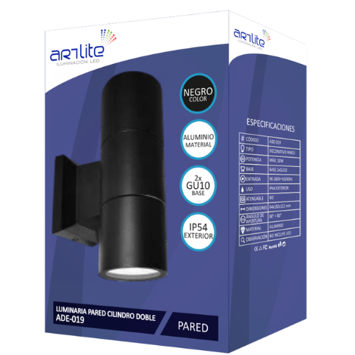 ADE-019 LUMINARIA PARED DOBLE NEGRO MATE MÁX. 25W - LumyventJC