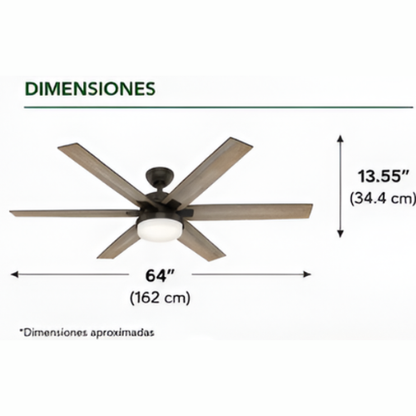 59322 Ventilador de Techo Kaplan con Luz 64 Pulgadas - LumyventJC
