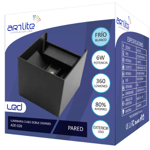 ADE-020 LUMINARIA LED PARED DOBLE CUBO NEGRO, ÁNGULO AJUSTABLE BLANCO FRÍO 6W - LumyventJC