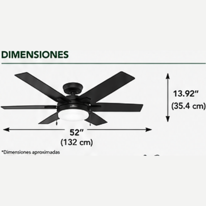 52319 Ventilador de Techo Toledo con Luz LED 52 Pulgadas NEGRO MATE - LumyventJC