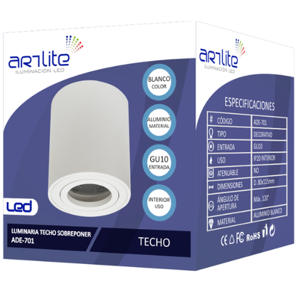 ADE-701 LUMINARIA CILÍNDRICO TECHO SOBREPONER BLANCO INTERIOR PARA GU10 - LumyventJC