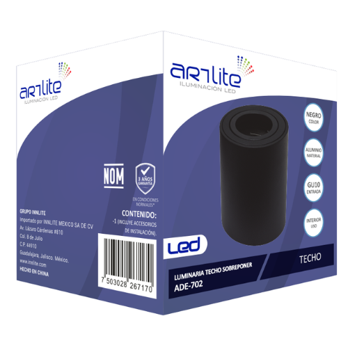 ADE-702 LUMINARIA CILÍNDRICO TECHO SOBREPONER NEGRO INTERIOR PARA GU10 - LumyventJC