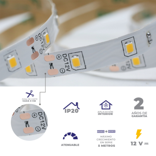 H-TLED-60-2835/LD Tira flexible 60 LEDs por metro, 2835 SMD