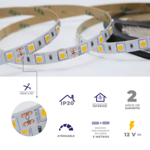 H-TLED-60-5050/BC Tira flexible 60 LEDs por metro, 5050 SMD