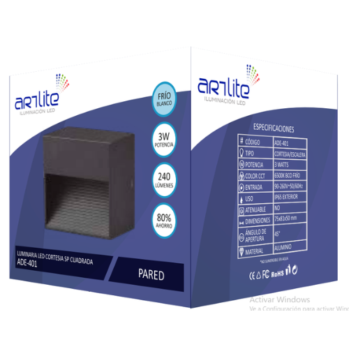 ADE401 LUMINARIA LED CORTESÍA CUADRADA 3W IP65 BLANCO FRIO - LumyventJC