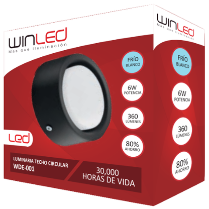 WDE-001 LUMINARIA SOBREPONER TECHO CIRCULAR 6W BLANCO FRÍO - LumyventJC