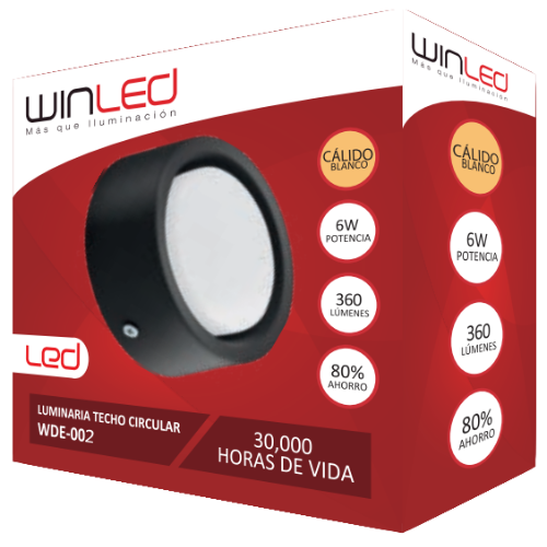 WDE-002 LUMINARIA SOBREPONER TECHO CIRCULAR 6W BLANCO CÁLIDO - LumyventJC
