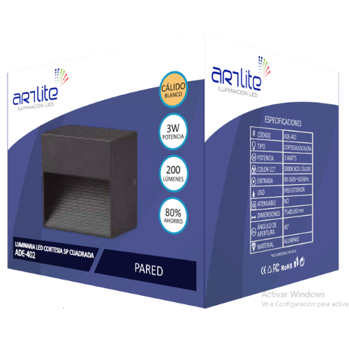 ADE-402 LUMINARIA LED CORTESÍA CUADRADA 3W IP65 BLANCO CALIDO - LumyventJC