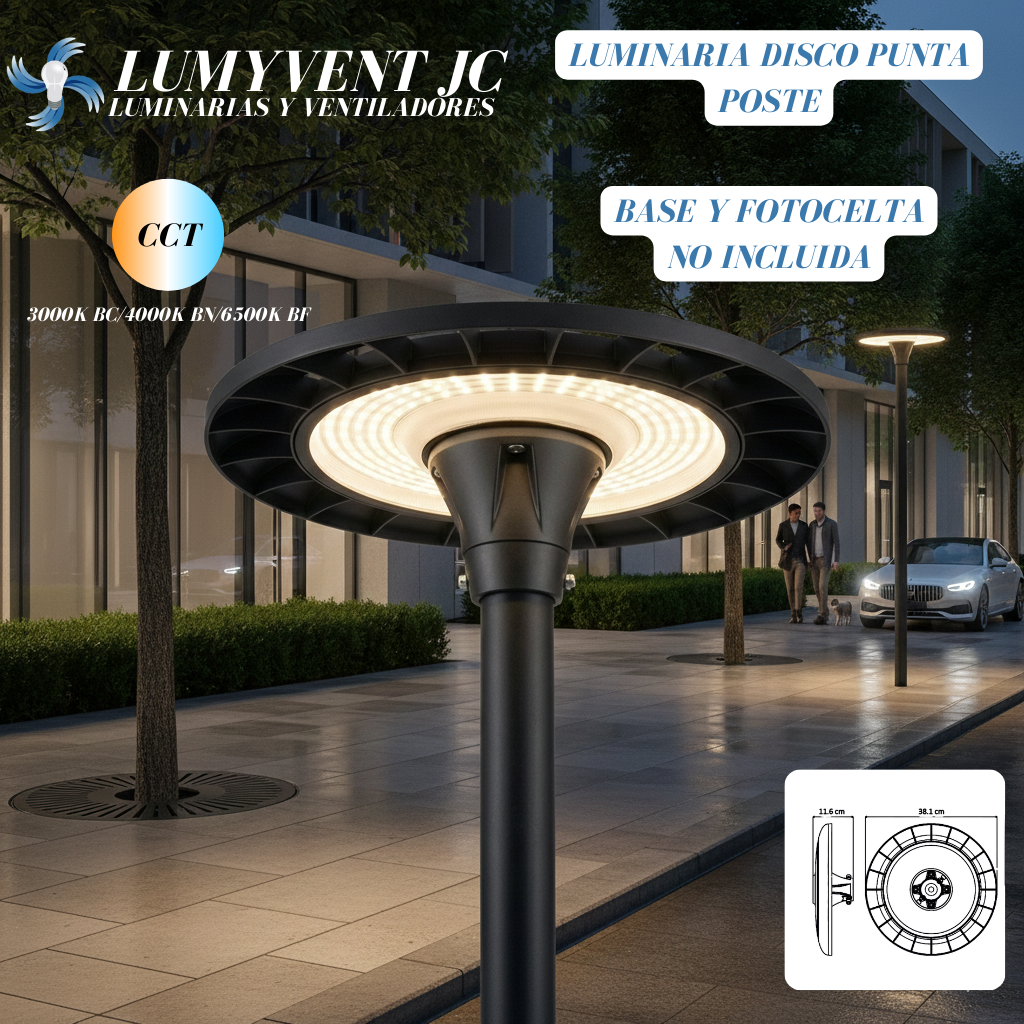 ARE-029 LUMINARIA DISCO PUNTA POSTE POTENCIA Y TEMPERATURA AJUSTABLE CCT - LumyventJC