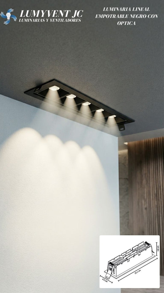 ADE-707 LUMINARIA LINEAL EMPOTRABLE NEGRO CON OPTICA 10W BLANCO CÁLIDO - LumyventJC
