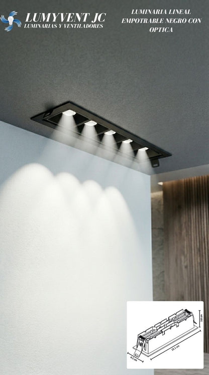 ADE-706 LUMINARIA LINEAL EMPOTRABLE NEGRO CON OPTICA 10W BLANCO FRÍO - LumyventJC