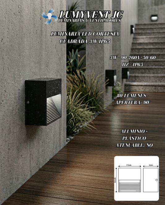 ADE401 LUMINARIA LED CORTESÍA CUADRADA 3W IP65 BLANCO FRIO - LumyventJC
