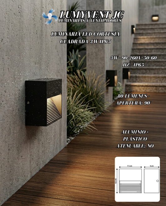 ADE-402 LUMINARIA LED CORTESÍA CUADRADA 3W IP65 BLANCO CALIDO - LumyventJC