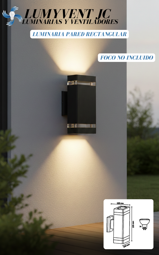 LUMINARIA PARED RECTANGULAR DOBLE NEGRA EXTERIOR PARA 2 LÁMPARAS GU10