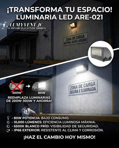 ARE-021 LUMINARIA LED PARA MURO WALL PACK INDUSTRIAL 80W BLANCO FRIO