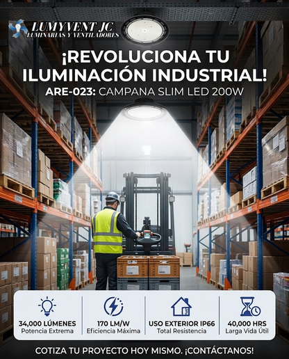 ARE-023 CAMPANA INDUSTRIAL SLIM LED 200W BLANCO FRÍO