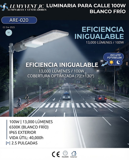 ARE-020 LUMINARIA PARA CALLE 100W BLANCO FRÍO