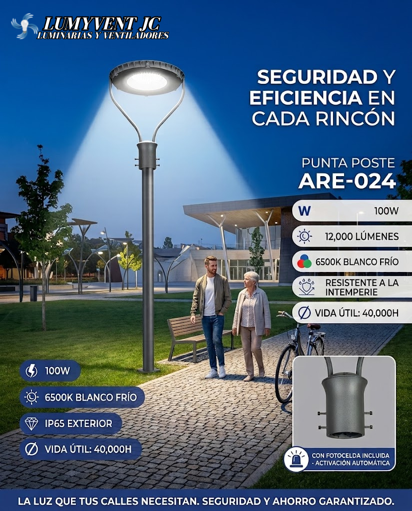ARE-024 LUMINARIA PUNTA POSTE 100W BLANCO FRÍO