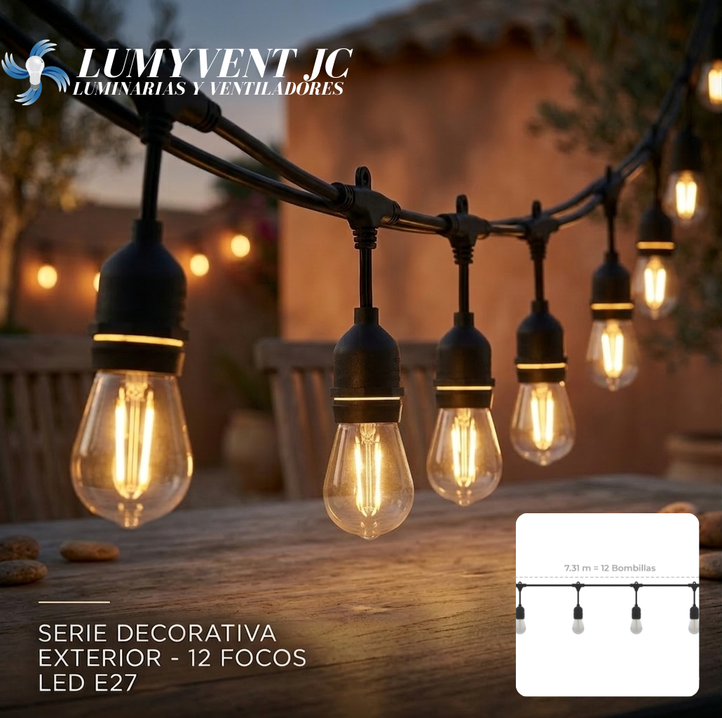 SER-IP65-E27-12W-LEDS14 Serie LED decorativa uso exterior, 12 bombillas base E27 - LumyventJC