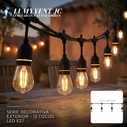 SER-IP65-E27-12W-LEDS14 Serie LED decorativa uso exterior, 12 bombillas base E27 - LumyventJC