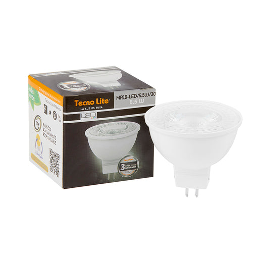 Foco MR16 LED 5.5 W, Luz Cálida Brillante, Base GX5.3, No atenuable