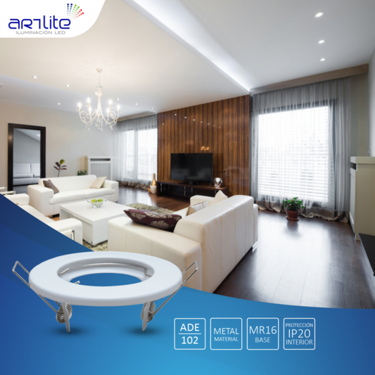 EMPOTRABLE FIJO ARO METÁLICO BLANCO INTERIOR BASE MR16 - LumyventJC
