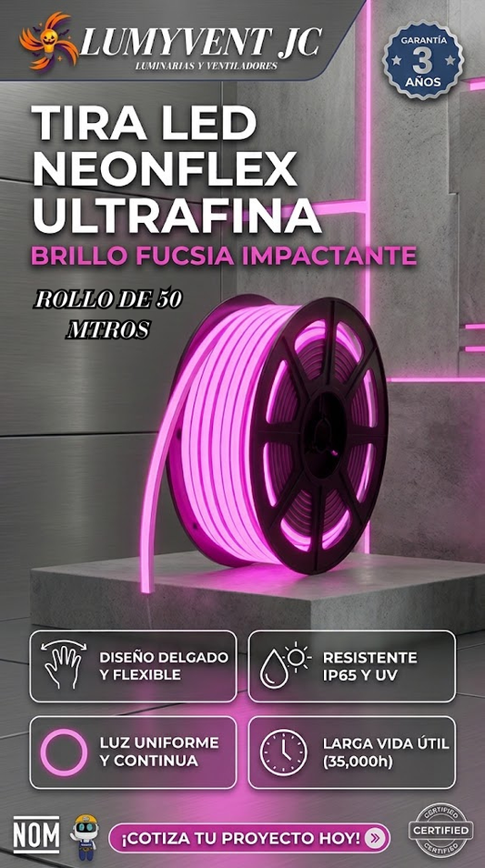 MRX1328 ROLLO 50M TIRA LED NEONFLEX ULTRAFINA FUCSIA 127V/C-10CM