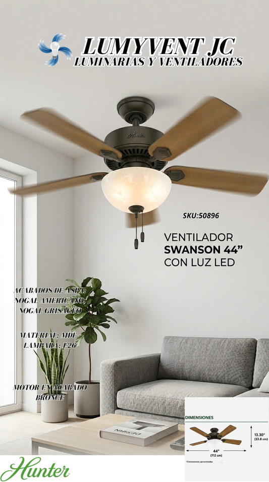 50896 Ventilador de Techo Swanson con Luz LED 44 Pulgadas - LumyventJC