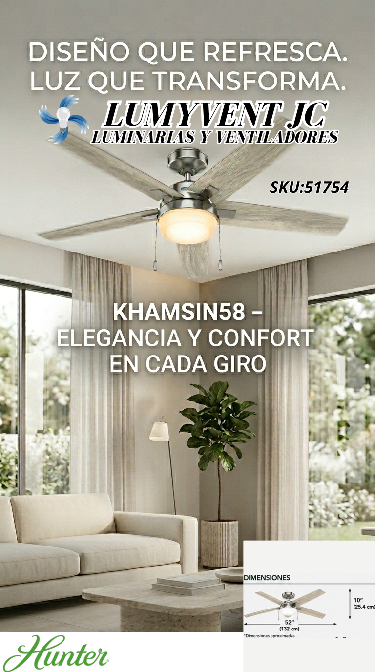 51754 Ventilador de Techo Khamsin con Luz LED 52 pulgadas - LumyventJC