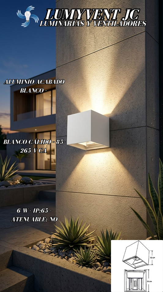 LED803E LUMINARIO TIPO CUBO DE PARED LED, BLANCO CALIDO, ACABADO BLANCO.
