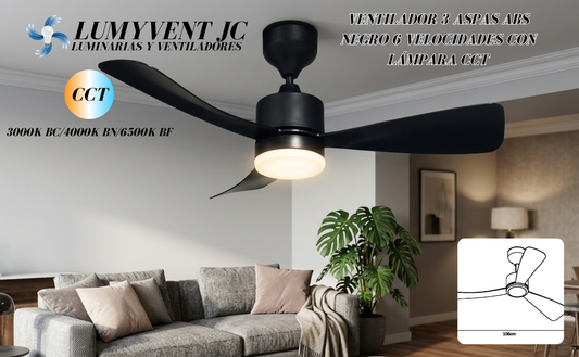 AVE-302 VENTILADOR 3 ASPAS NEGRO ABS NEGRO 6 VELOCIDADES CON LÁMPARA CCT - LumyventJC