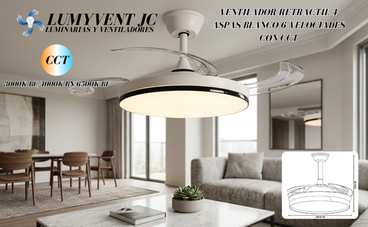 AVE-401 VENTILADOR RETRACTIL 4 ASPAS BLANCO 6 VELOCIADES CON CCT - LumyventJC