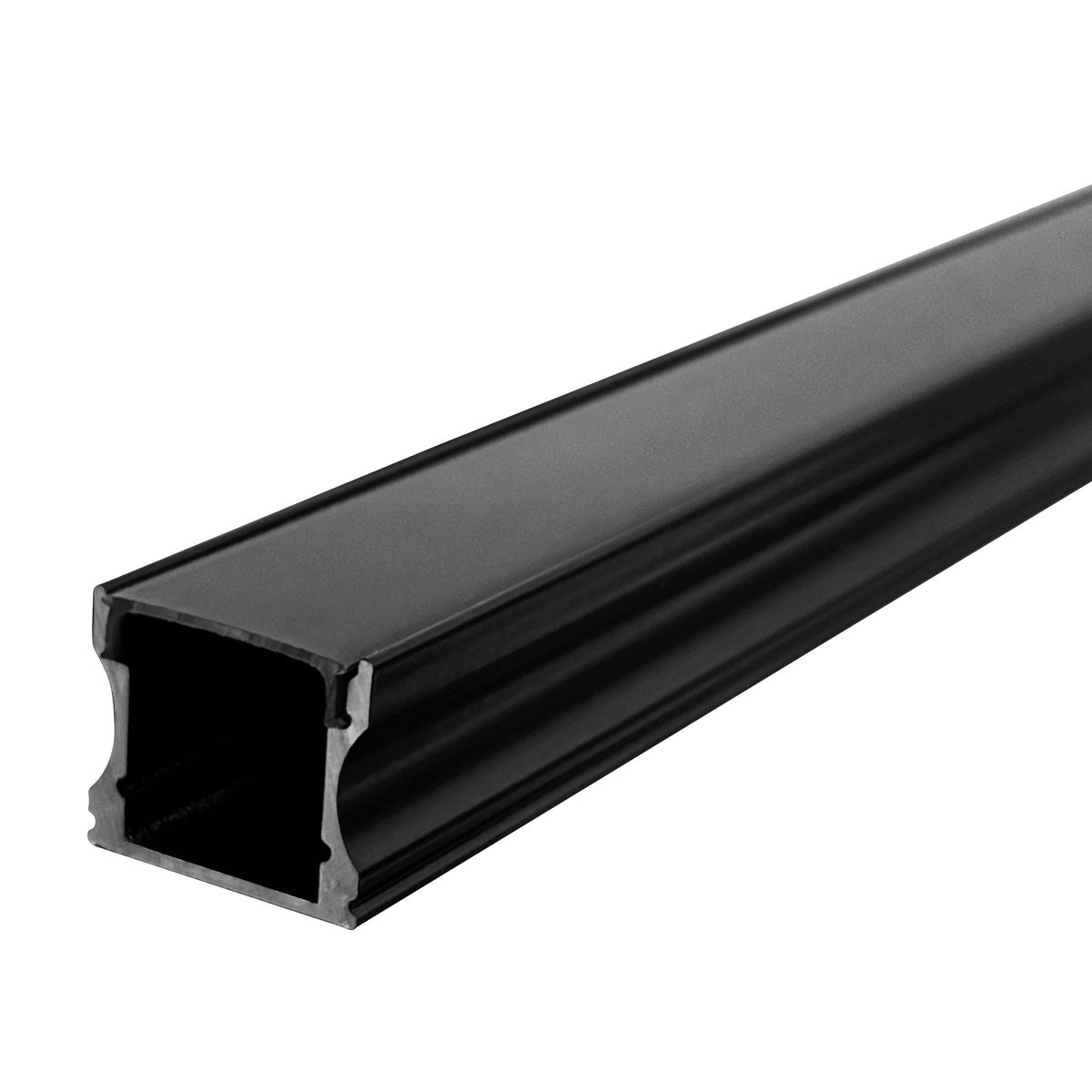 WPE-201 – PERFIL DE ALUMINIO NEGRO PARA TIRA LED 2M CON CUBIERTA PC AHUMADA