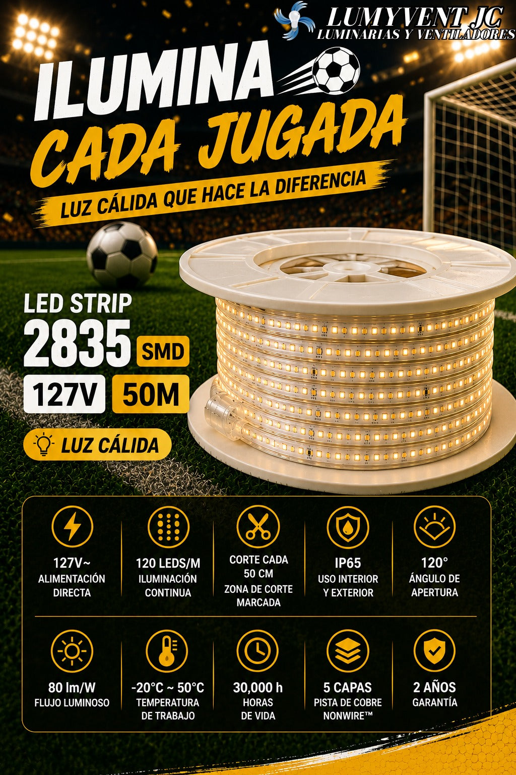 NTLS2835-127V-WW MANGUERA 2835 127V 50M BLANCO CALIDO 3000K - LumyventJC