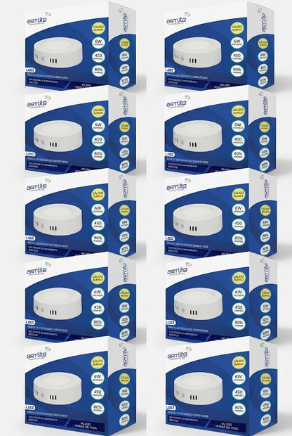 ADO-016 10 PIEZAS DE PÁNEL LED REDONDO SOBREPONER 6W BLANCO CÁLIDO