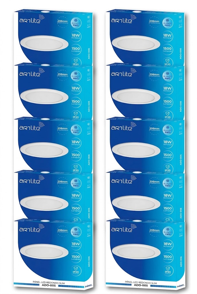 ADO-005 10 PIEZAS DE PÁNEL LED REDONDO SLIM 18W EMPOTRABLE BLANCO FRÍO