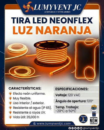 MRX1331 ROLLO 50M TIRA LED NEONFLEX ULTRAFINA NARANJA 127V/C-10CM
