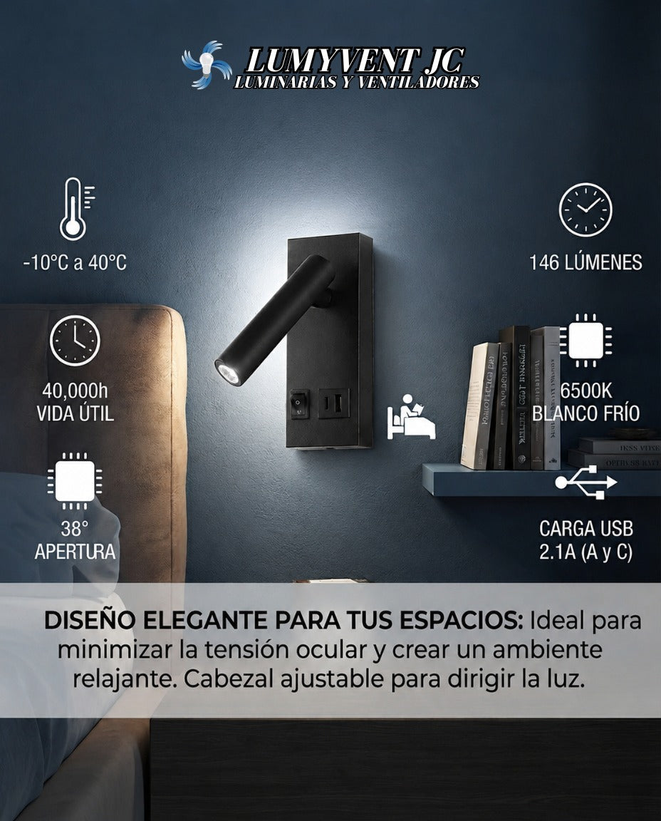 ADE-038 LUMINARIA LED PARED LECTURA USB BF - LumyventJC