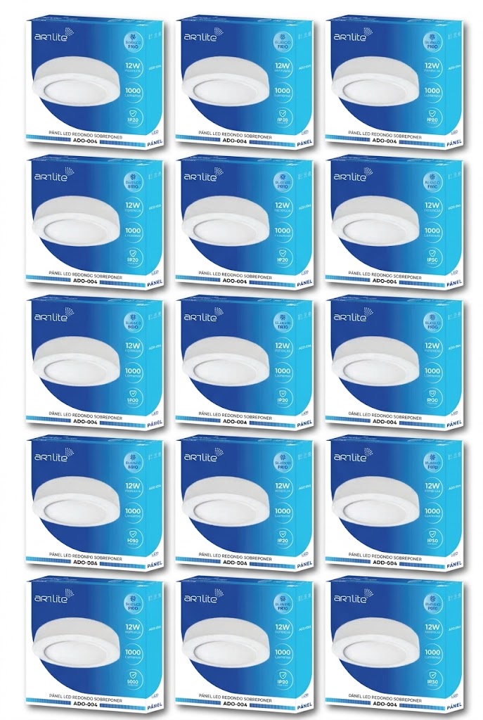 ADO-004 15 PIEZAS DE PÁNEL LED REDONDO SLIM 12W SOBREPONER BLANCO FRÍO